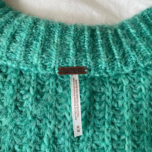 Free People Blue Bell V-Neck Sweater - Electric Teal NWT - Picture 11 of 15